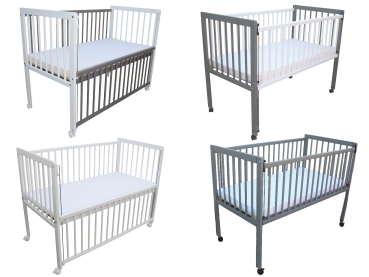 Kinderbett / Beistellbett / Babybett 2in1 120x60cm mit Matratze weiß-grau